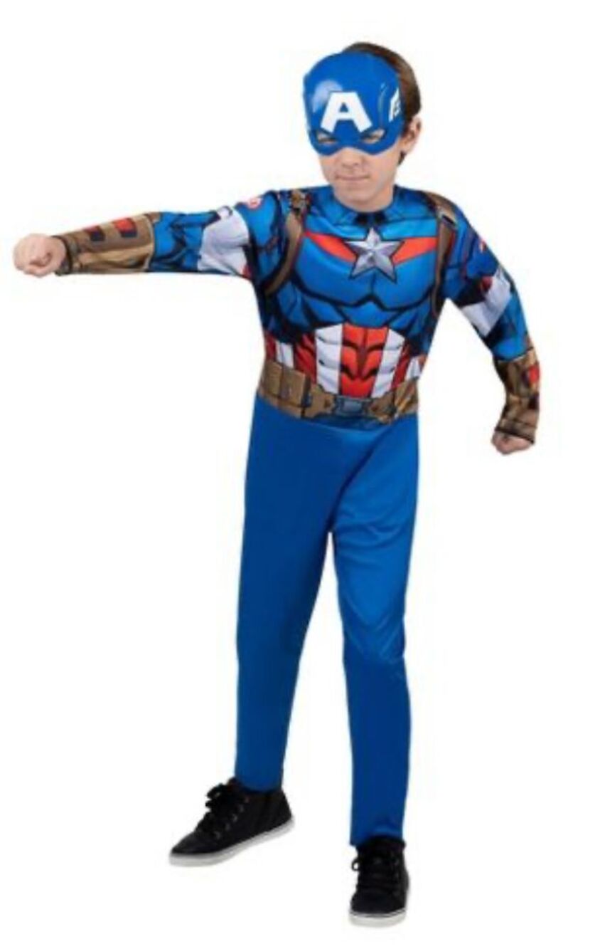 Avengers Captain America Boys Jumpsuit & Mask Halloween Costume Large 12-14 - Picture 4 of 4
